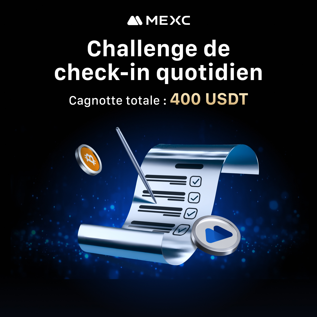 MEXCFrancophone's tweet photo. 🚀 Challenge de check-in quotidien - 3ème jour 🔥

👩‍🎓 Défi du jour : citez en commentaire 5 crypto-monnaies dont le nom commence par la lettre S.

💰 Cagnotte : 10 personnes se partageront 100 USDT

🍭 Comment participer ?
🧙 Suivez notre compte X : @MEXCFrancophone
🧙 Rejoignez notre groupe Telegram : 
https://t.co/O6lGned0xk
🧙 Rejoignez notre canal d'annonce Telegram :
https://t.co/qQ8w2idDOF
🧙 Mettez votre réponse en commentaire avec le hashtag #MEXCCryptoQuizz
🧙 Remplissez le formulaire👉https://t.co/mpKzGGdunO et Taguez 3 amis pour augmenter vos chances !

📅 Date : du 24 mars 2025 au 29 mars 2025

🧩 Bonne chance à tous 🧩

#MEXC #QuizCrypto #Blockchain #btc #mx #JeuConcours #Campagne #memecoins #Crypto #Journey #Giveaway #CryptoRewards #Giveaways #defi #JeuDePuzzle #DéfiCrypto #Airdrop #AirdropEvent
