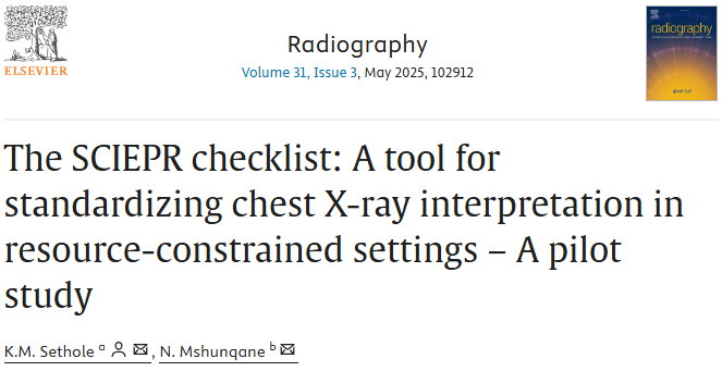 📢Research article available!
📰The SCIEPR checklist: A tool for standardizing chest X-ray interpretation in resource-constrained settings – A pilot study
🖊️K.M. Sethole, N. Mshunqane
🔗doi.org/10.1016/j.radi…