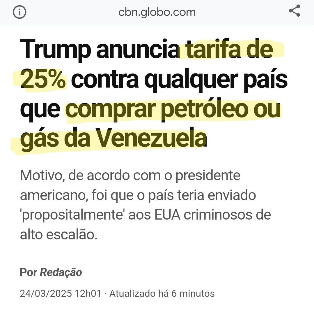 Acabou a farra de outros países ficarem financiando a ditadura venezuelana.

E agora!?