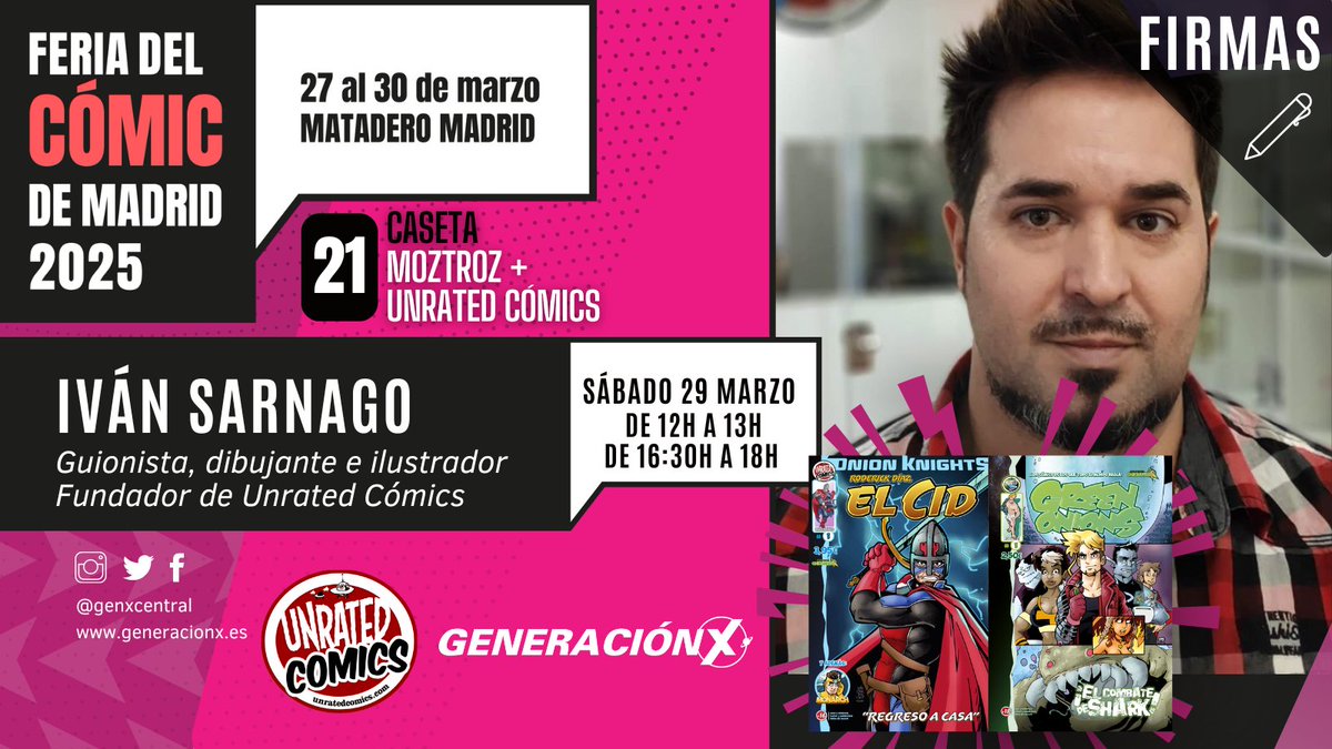 GeneraciónX Tirso (@genxtirso) on Twitter photo Os dejamos información sobre las firmas que tendremos durante la Feria del Cómic de Madrid en la caseta 21, con las editoriales <a href="/EsMoztros/">Moztros Editorial</a> + <a href="/unratedcomics/">Unrated Comics</a>.
🗓️Viernes 28/03 David Braña
🗓️Sábado 29/03 Iván Sarnago + David Braña.
¡Nos vemos en <a href="/mataderomadrid/">mataderomadrid</a>! Os dejamos información sobre las firmas que tendremos durante la Feria del Cómic de Madrid en la caseta 21, con las editoriales <a href="/EsMoztros/">Moztros Editorial</a> + <a href="/unratedcomics/">Unrated Comics</a>.
🗓️Viernes 28/03 David Braña
🗓️Sábado 29/03 Iván Sarnago + David Braña.
¡Nos vemos en <a href="/mataderomadrid/">mataderomadrid</a>!