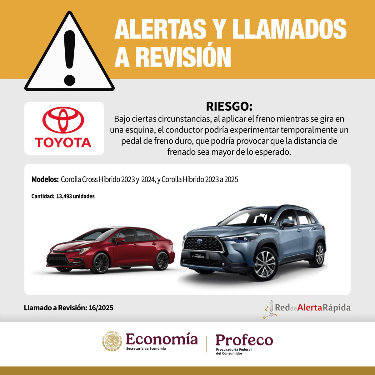 RdelConsumidor's tweet photo. La @Profeco en coordinación con KIA México, Toyota Motor Sales de México, Volkswagen de México y Mazda Motor de México informan sobre el Llamado a Revisión de los siguientes productos. 📷📷
￼
Consulta las acciones que puedes llevar a cabo aquí: https://t.co/APa0tlrXws https://t.co/HpcpPen0yw