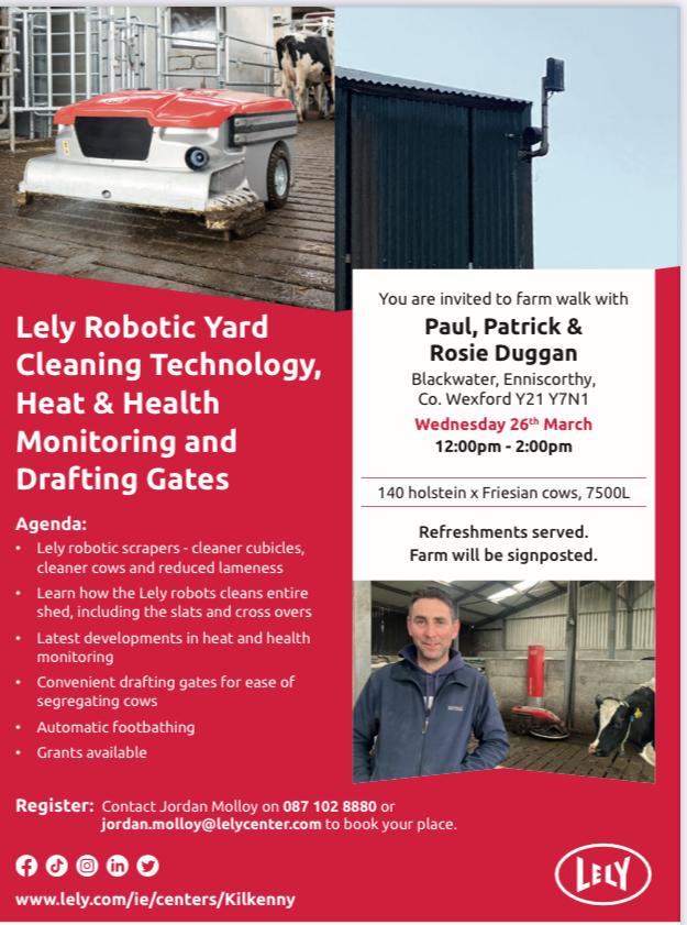 Open Days tomorrow in Kilkenny and Wednesday in Wexford. Looking at robotic yard cleaning, heat &amp; health collars and drafting gates. Will be going through how it may be suitable for your farm and see them working in action on farm. All welcome from 12pm-2pm
