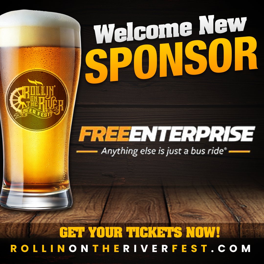 rollinriverfest's tweet photo. Announcing the latest sponsor for the 2025 Rollin' on the River Craft Beer Festival, Free Enterprise! They will provide coach bus service from downtown Jeffersonville to the festival before and after the event. So you can park downtown and ride in style to and from the fest! https://t.co/WWFyAlM1Eo