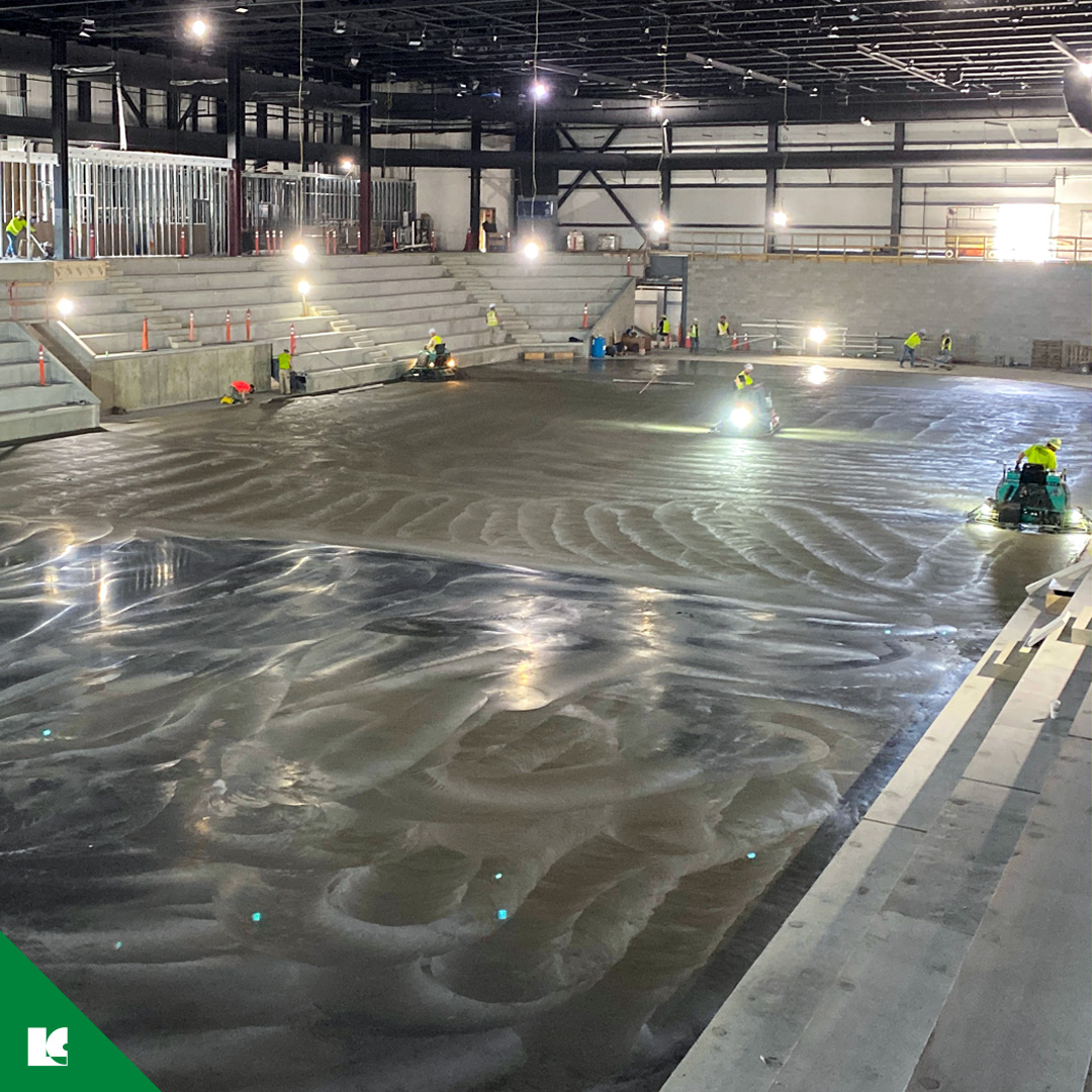 Last week, the team working on the Mohawk Harbor Event Center project completed a major concrete pour for the ice rink! 🚧🏒

After 650 hours of hard work installing different layers of the rink – including 13 miles of refrigeration pipe – the team poured and finished 280 cubic