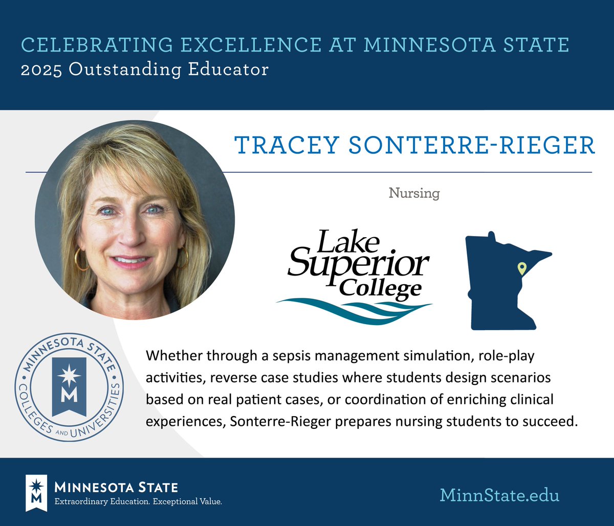 Tracy Sonterre-Rieger from <a href="/LSC_Duluth/">LakeSuperiorCollege</a> was named as an Outstanding Educator at the 2025 Board of Trustees Awards. Congratulations! 

See more at MinnState.edu/BOTawards. #MinnStateBOTawards