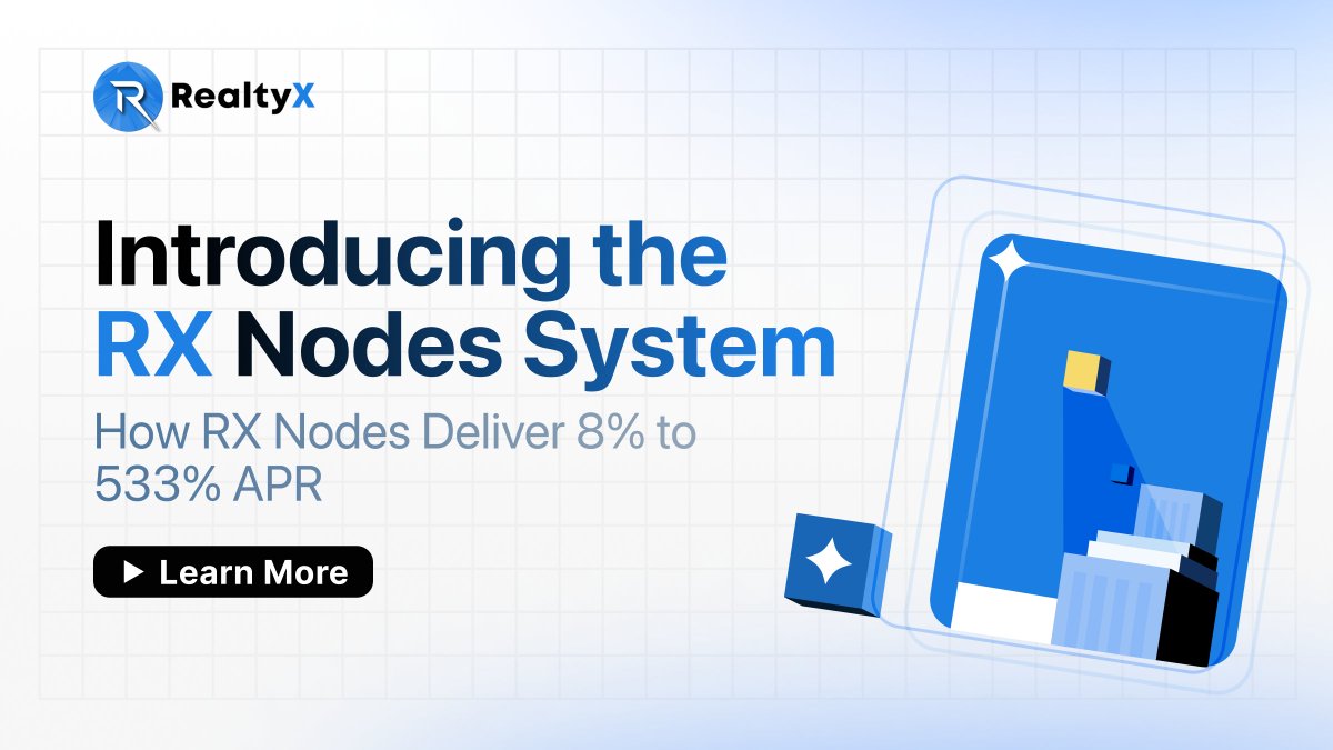 The RealtyX RWAfi ecosystem just got supercharged! 🔥

Introducing the RX Nodes, a powerful staking mechanism designed to reward true believers with APRs raging 8% to 533%!

It’s more than staking; it's a growth-driven ecosystem. Here’s how to be part of it! 👇🧵
