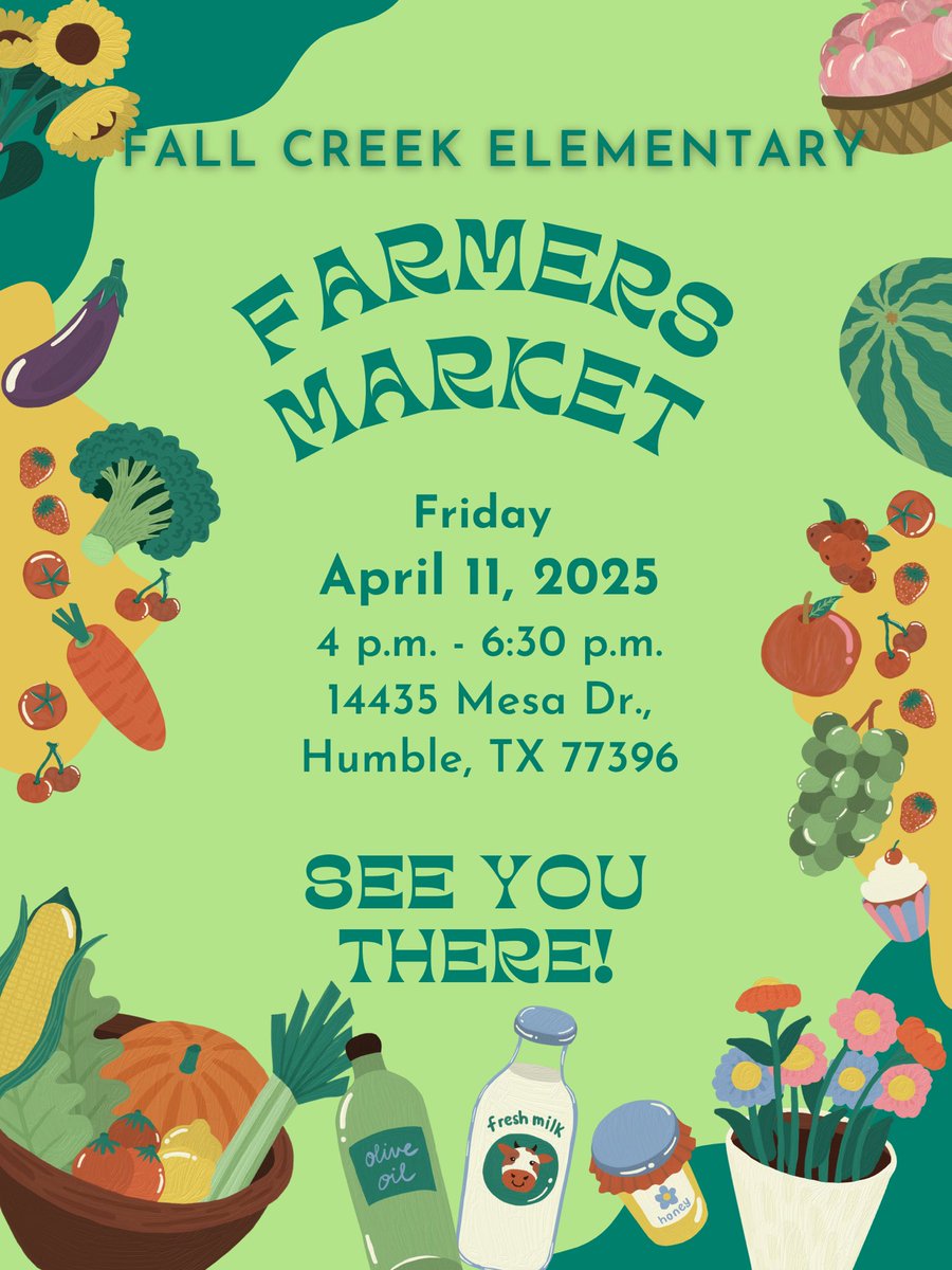 👩🏾‍🌾 The <a href="/HumbleISD_FCE/">Fall Creek Elem</a> Garden Club would like to invite all <a href="/HumbleISD/">Humble ISD</a> staff, families &amp; friends out to our 2nd Annual Farmers Market. There will be over 20 vendors to connect &amp; shop with. 

🍓We hope to see you there! 🥦🥬