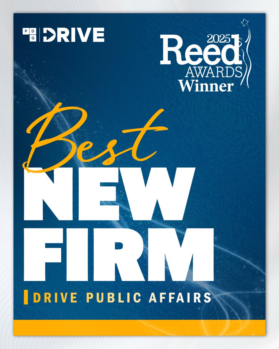 We won!

Drive Public Affairs was just named Best New Firm at the 2025 Reed Awards—an incredible honor in our first year. Thank you to our trusted clients and dedicated team for making it happen.

The best is yet to come!