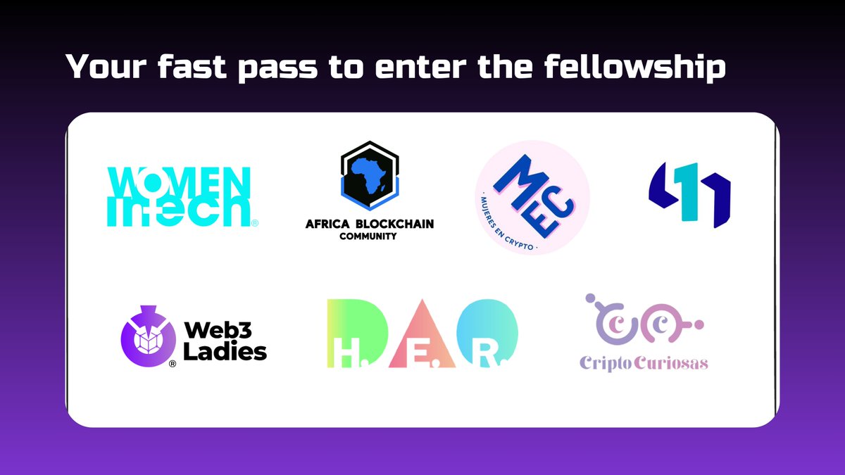 𝗬𝗼𝘂𝗿 𝗳𝗮𝘀𝘁 𝗽𝗮𝘀𝘀 𝘁𝗼 𝗲𝗻𝘁𝗲𝗿 𝘁𝗵𝗲 𝗳𝗲𝗹𝗹𝗼𝘄𝘀𝗵𝗶𝗽

Our goal is to train more women developers in Web3, especially in LATAM and Africa this year. We are delighted to secure some spots for our community partners 👯‍♀️

Secure your spot 👇
tally.so/r/wovMKM