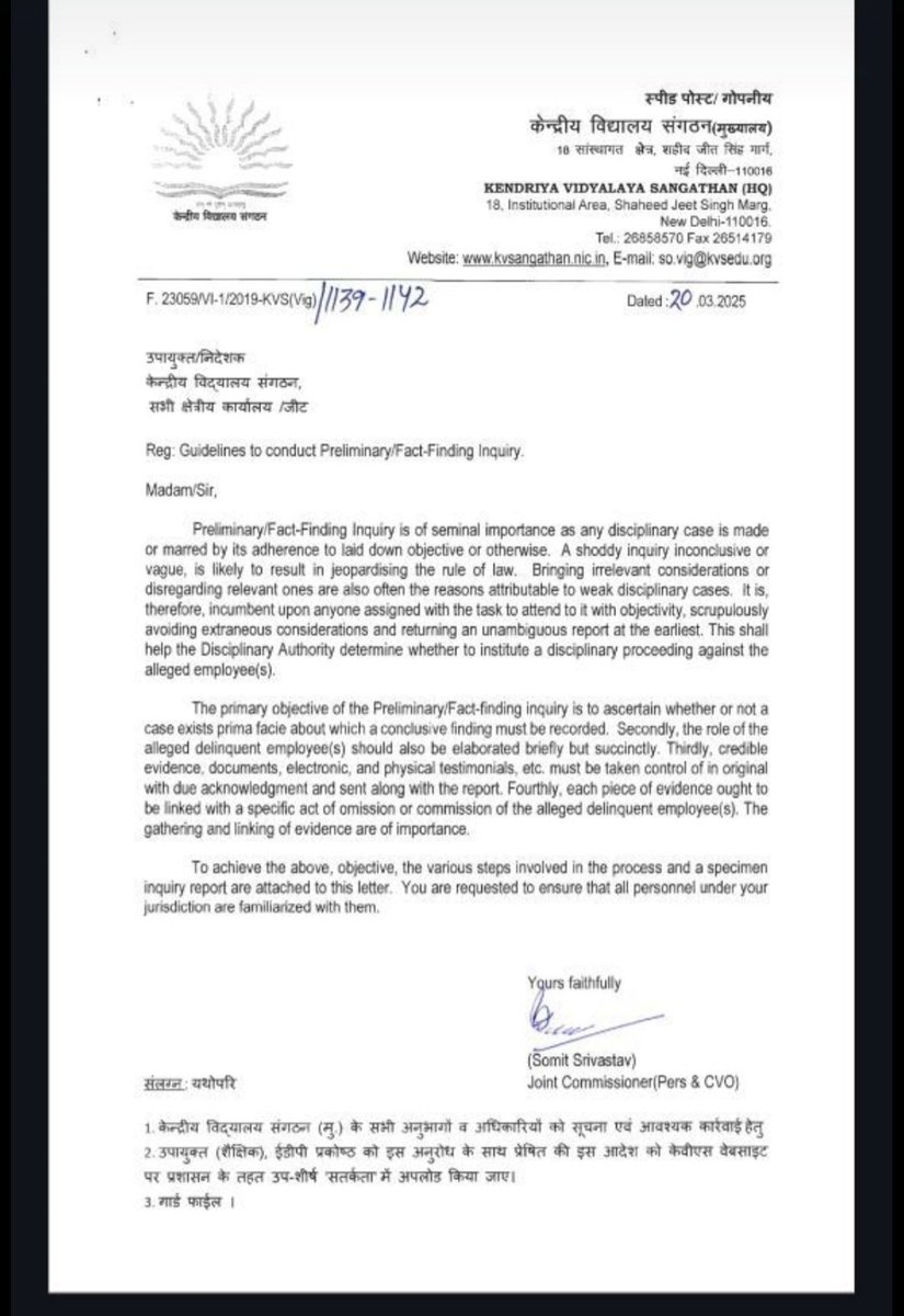 RohitVaidwan25's tweet photo. To Whom It May Concern,

Numerous social media platforms today circulated a PDF purportedly outlining revised KVS recruitment procedures, with claims of ministerial approval. Given our two-year anticipation of KVS vacancies, this notification was initially met with considerable enthusiasm. However, subsequent investigation revealed a duplicate notification number, suggesting the document's authenticity is questionable.

Please clarify. Attaching both PDFs. Thank you.
@KVS_HQ @EduMinOfIndia @NVS_HQ
