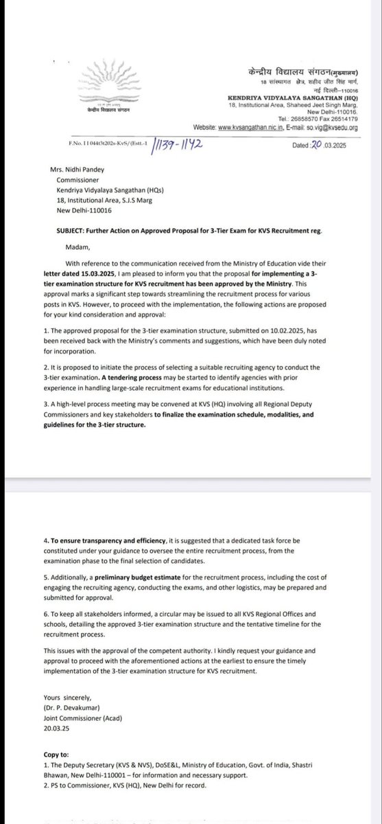 To Whom It May Concern,

Numerous social media platforms today circulated a PDF purportedly outlining revised KVS recruitment procedures, with claims of ministerial approval. Given our two-year anticipation of KVS vacancies, this notification was initially met with considerable
