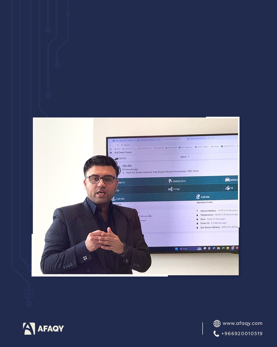 AFAQYIT's tweet photo. AFAQY recently met with the Omantel Business Sales Team. Waleed Shah, our Head of Business Development in Oman, introduced AFAQY’s IVMS solution and conducted comprehensive training on selling this advanced telematics solution there.

#AFAQY #Omantel #BusinessPartnership #ioT https://t.co/8mNl7pQCdw