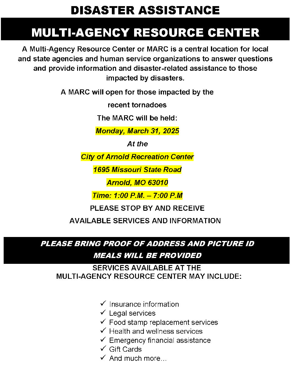 Were you impacted by the severe weather that hit #JeffCo?
A Multi-Agency Resource Center for all county residents will open on March 31st.
See the flyer for more details.