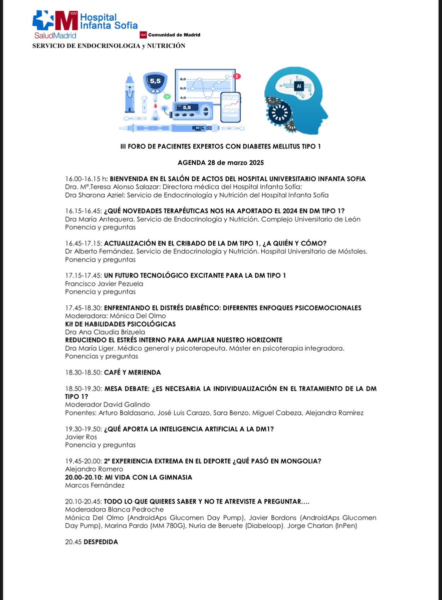 ⚠️⚠️Ya falta menos para el “III foro de pacientes expertos con #diabetes mellitus tipo 1”‼️‼️ 
Entrada libre. Os esperemos 🙌🏽💙 <a href="/SharonaAzriel/">Sharona Azriel</a>
