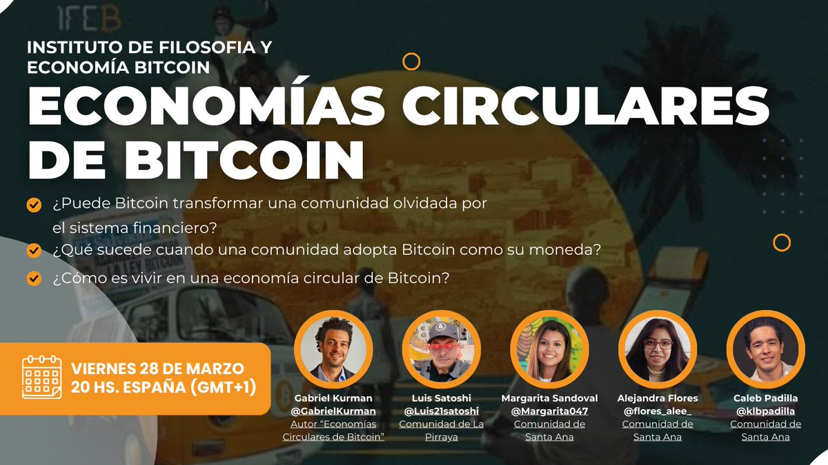 ¿Puede Bitcoin transformar comunidades?🧐

Únete al próximo Space con <a href="/GabrielKurman/">Gabriel Kurman</a> -co-autor del libro "Economías Circulares de Bitcoin"- y a <a href="/Luis21satoshi/">Luis Satoshi (Bitcoin Education Leader)</a>, <a href="/Margarita047/">Margarita_04</a>, <a href="/flores_alee_/">Ale Flores</a> y <a href="/KlbPadilla/">Caleb Padilla</a>, protagonistas reales de esta historia, para ver como esto ya es una realidad