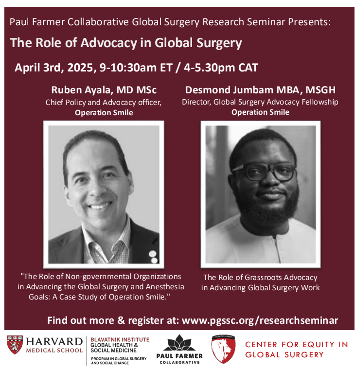 Kee Park (@keepark) on Twitter photo Looking forward to moderating the next <a href="/HarvardPGSSC/">Harvard Global Surgery</a> #researchseminar with <a href="/drrubenayala/">Ruben Ayala</a> <a href="/desmondtanko/">Tanko🇨🇲🇬🇭</a>! 🔥🔥🔥
#policy #advocacy #globalsurgery
<a href="/operationsmile/">Operation Smile</a> <a href="/theG4Alliance/">The G4 Alliance</a> <a href="/GlobalSurgeryJC/">Global Surgery Journal Club</a> <a href="/unfiltered_gh/">Global Health Unfiltered</a> @osglobalsurgery <a href="/surgfoundation/">The Global Surgery Foundation</a>
pgssc.org/researchseminar Looking forward to moderating the next <a href="/HarvardPGSSC/">Harvard Global Surgery</a> #researchseminar with <a href="/drrubenayala/">Ruben Ayala</a> <a href="/desmondtanko/">Tanko🇨🇲🇬🇭</a>! 🔥🔥🔥
#policy #advocacy #globalsurgery
<a href="/operationsmile/">Operation Smile</a> <a href="/theG4Alliance/">The G4 Alliance</a> <a href="/GlobalSurgeryJC/">Global Surgery Journal Club</a> <a href="/unfiltered_gh/">Global Health Unfiltered</a> @osglobalsurgery <a href="/surgfoundation/">The Global Surgery Foundation</a>
pgssc.org/researchseminar