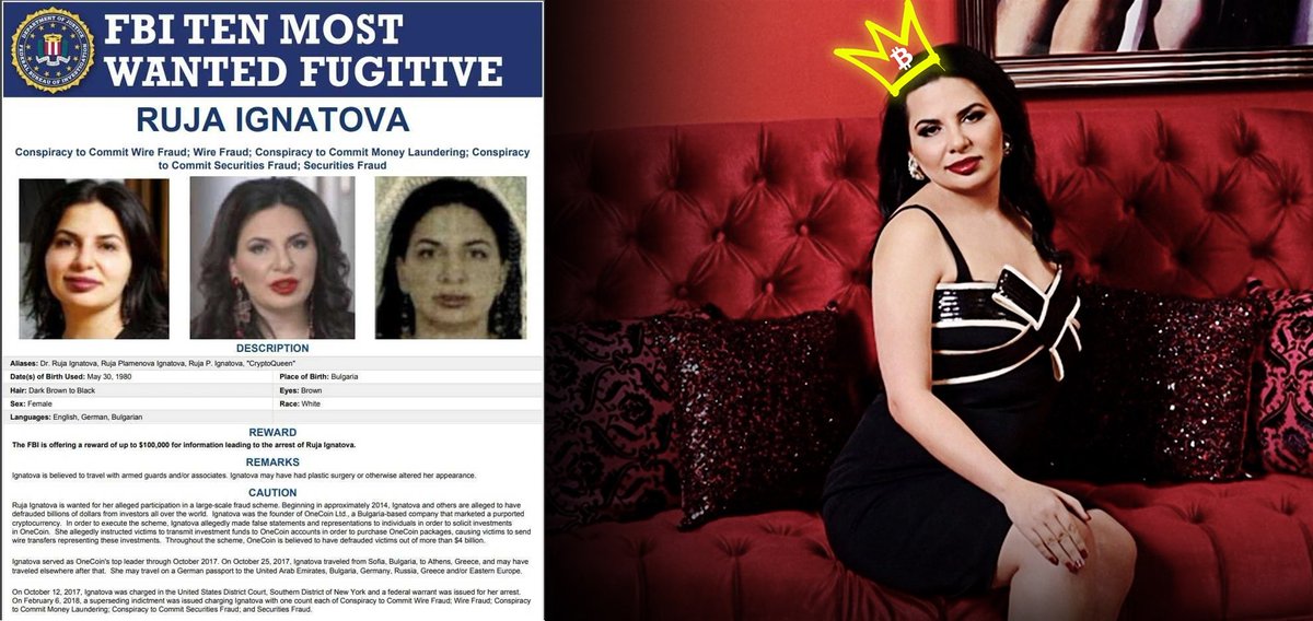 Meet Ruja Ignatova — FBI's Most Wanted Woman.

She stole $4 billion and is still living her life freely and happily.

I uncovered exactly how she pulled off this massive scam.

This story deserves an Oscar 👇🧵