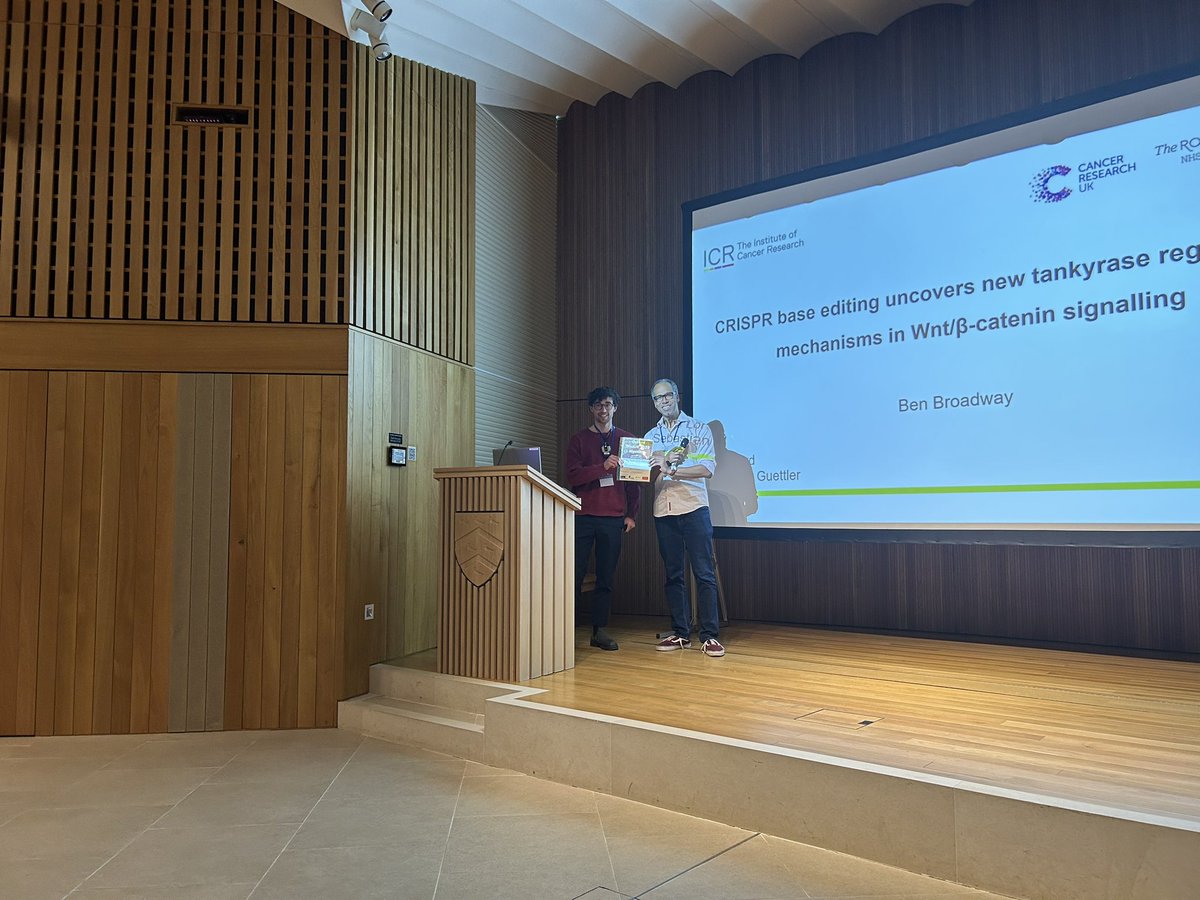 UK_Wnt's tweet photo. The penultimate talk of the day is our Best selected PhD talk by Dr Ben Broadway from the @SGuettlerLab at @ICR_London presenting on CRISPR approaches to uncovering new tankyrase regulatory mechanisms in Wnt/B-catenin signalling.

#WNTUK2025 https://t.co/prCxbtJna0