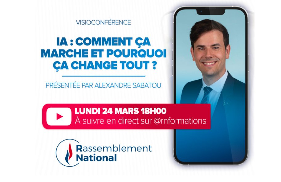 L’intelligence artificielle est un enjeu stratégique pour notre souveraineté. Suivez en direct à 18h00 <a href="/ASabatou/">Alexandre Sabatou</a> qui présentera les ambitions du Rassemblement National face à cette révolution technologique :
youtube.com/@RNFormations