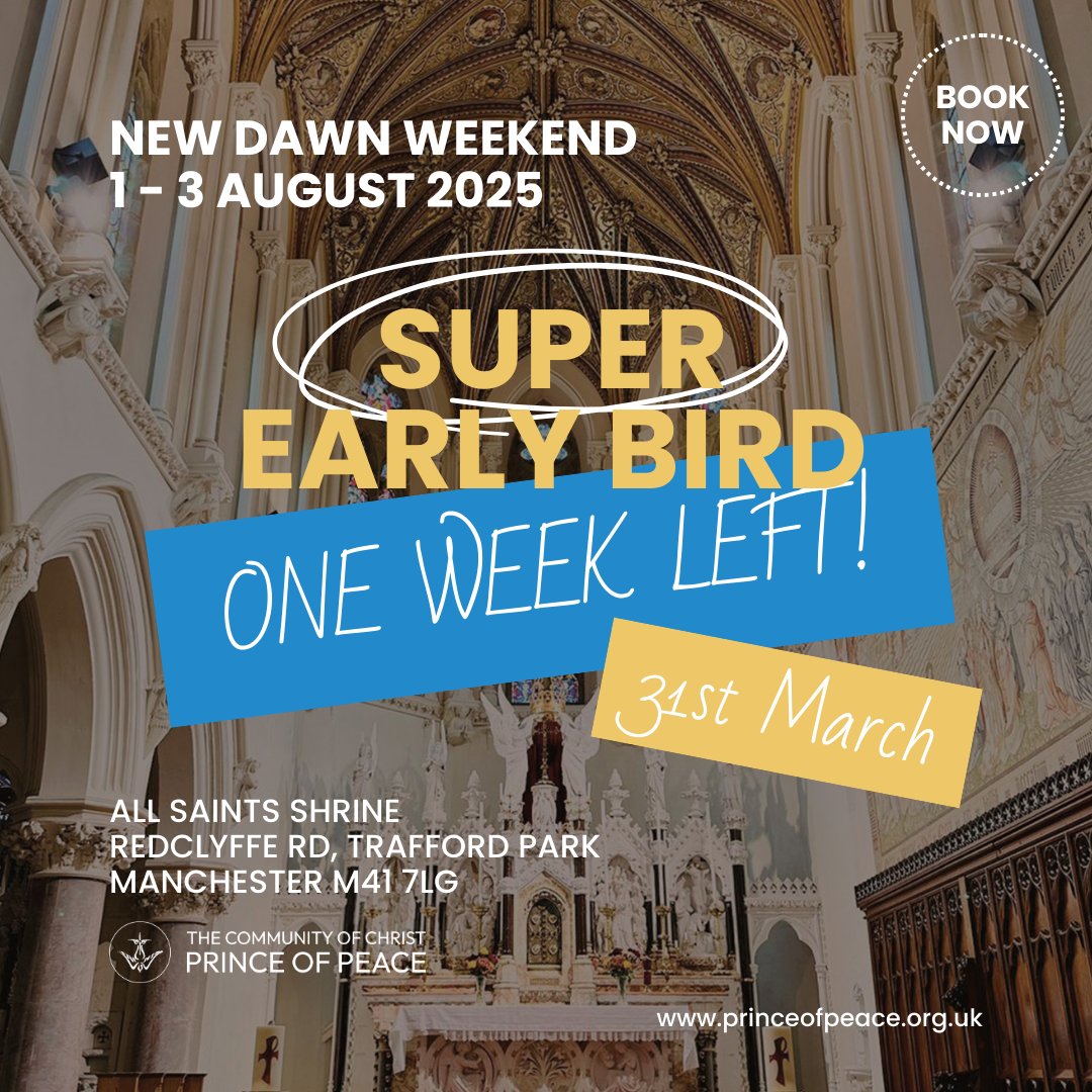 Have you picked up your super early bird tickets yet? Book now before our ticket prices go up next Monday, 31st March (at 11.59pm). Any questions? Go to princeofpeace.org.uk/faqs/
It's going to be an amazing weekend. Don't miss out on a *new* New Dawn! Tickets selling fast.