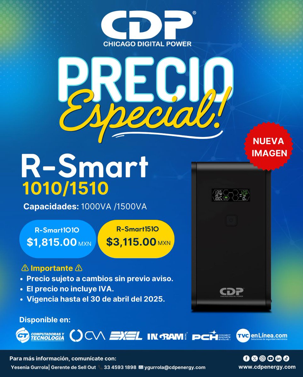¡Aprovecha esta promoción!
Los equipos R-Smart 1010 y R-Smart 1510 en color negro, con capacidades de 1000VA y 1500VA, están disponibles a precio especial hasta el 30 de abril del 2025.

<a href="/CTInternacional/">CT Internacional</a>  | <a href="/GrupoCVA1/">grupocva1</a>  | <a href="/_exeldelnorte/">Exel del Norte</a> | <a href="/IngramMicroMx/">Ingram Micro México</a>  | <a href="/PCH_Connect/">PCH Connect</a>