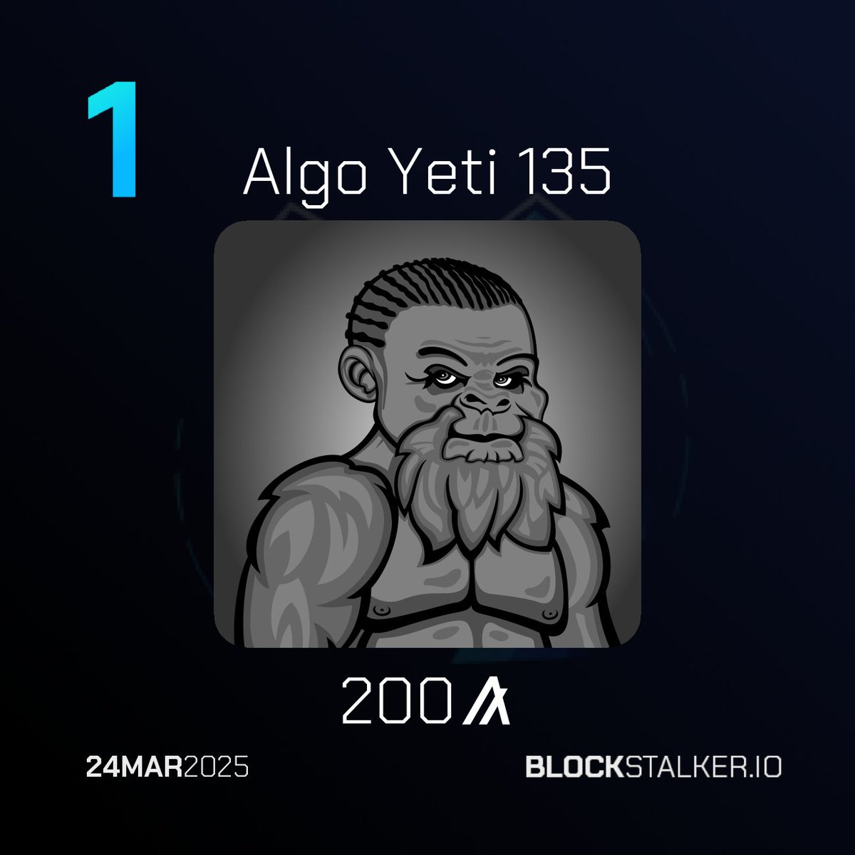 BlockStalkerBot's tweet image. BlockStalker.IO Daily Digest
Top 3 NFT Sales 🖼️
└ 🥇 Algo Yeti 135
└ 🥈 CGF #3179
└ 🥉 BLOPS! 1153
