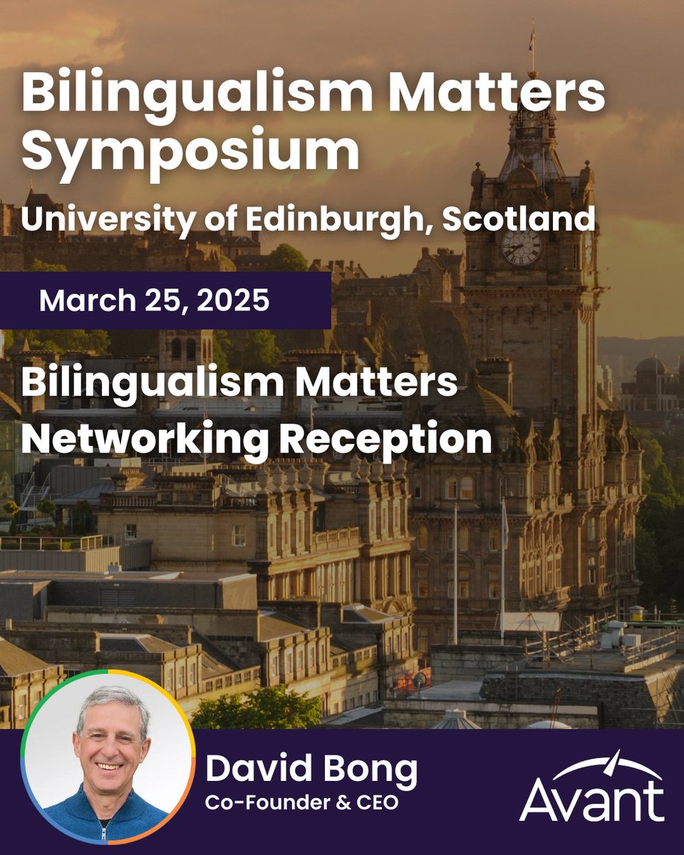 Avant Assessment (@avantassessment) on Twitter photo Avant is headed to Edinburgh for #BMS2025 on March 24–25! We’re proud to sponsor the Networking Reception, where CEO David Bong will share our story and mission. Join us to explore the future of bilingualism and language assessment.
<a href="/BilingMatters/">Bilingualism Matters</a> <a href="/theglobalseal/">Global Seal of Biliteracy</a> Avant is headed to Edinburgh for #BMS2025 on March 24–25! We’re proud to sponsor the Networking Reception, where CEO David Bong will share our story and mission. Join us to explore the future of bilingualism and language assessment.
<a href="/BilingMatters/">Bilingualism Matters</a> <a href="/theglobalseal/">Global Seal of Biliteracy</a>