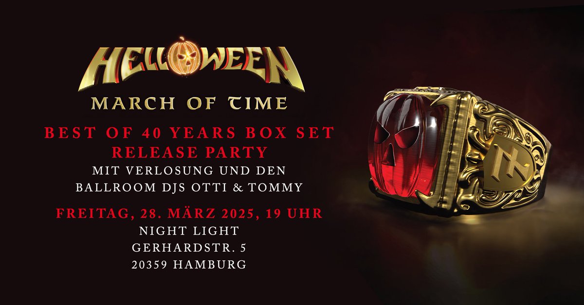 helloweenorg's tweet photo. Helloween Release Party - March Of Time – Das Beste aus 40 Jahren mit fetter Verlosung und reichlich geiler Mukke von den Ballroom DJs Otti + Tommy. Lasst uns gemeinsam 40 Jahre Helloween mit kalten Getränken und guter Laune feiern.
#helloween #marchoftime #40years https://t.co/zWOG6BbaQJ