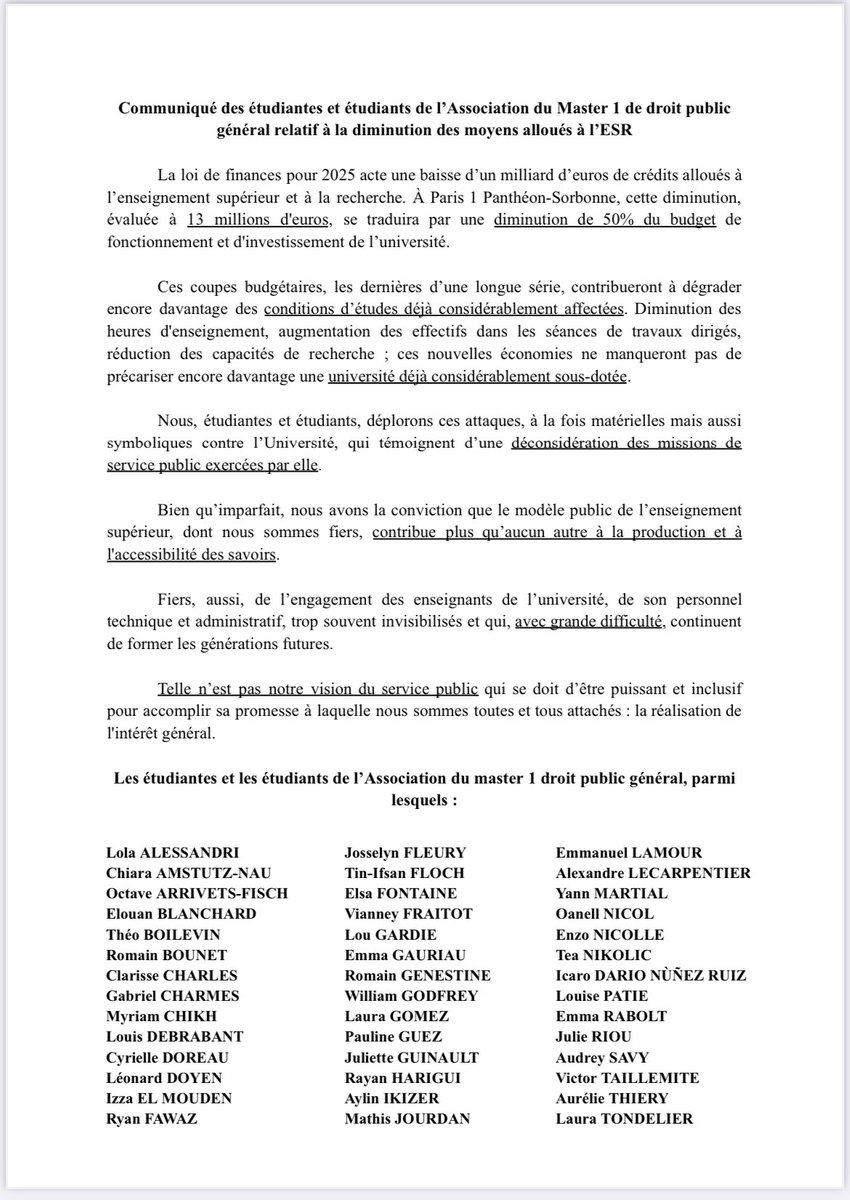 ‼️ L’AMDPG dénonce la diminution du budget de l’enseignement supérieur prévue par la LF2025.

Ce sont près de 13 millions d’euros qui manqueront à un budget déjà grevé par les nombreuses mesures d’économies décidées au cours des années précédentes.

Notre communiqué ⤵️ :