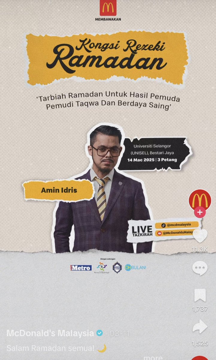 Agresif betul strategi mcd bulan puasa ni.

Now they collab dengan agamawan pulak nak betulkan balik persepsi masyarakat.

PR game depa ni memang mantap.