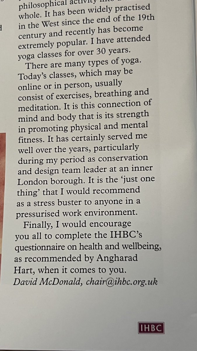 So now we know how my 1st conservation&amp;design manager dealt with the stress of manging a large, 12 of us, the then norm, C&amp;D team. Yoga! Had we known! 😂😂🤸‍♂️ Thanks to <a href="/cowanrob/">Rob Cowan</a> for the excellent dudes in suits drawing and <a href="/IHBCtweet/">IHBC</a> ‘s brilliant Context magazine!! <a href="/SophiaSBix/">Sophia Bix</a> 😂