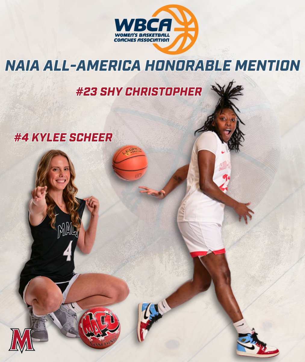MACUAthletics (@macuathletics) on Twitter photo WBB: Congratulations to <a href="/MACU_WBB/">MACU Women’s Basketball</a> senior guards Shy Christopher and Kylee Scheer on being selected to the prestigious WBCA NAIA All-America Honorable Mention list after leading the Evangels to one of their best seasons in program history!
đź“°: tinyurl.com/3w2wbp96
#MACUProud WBB: Congratulations to <a href="/MACU_WBB/">MACU Women’s Basketball</a> senior guards Shy Christopher and Kylee Scheer on being selected to the prestigious WBCA NAIA All-America Honorable Mention list after leading the Evangels to one of their best seasons in program history!
đź“°: tinyurl.com/3w2wbp96
#MACUProud