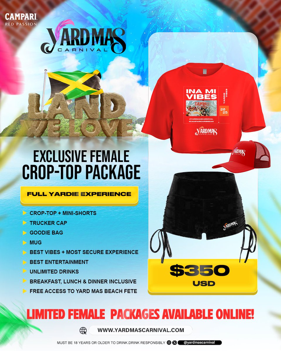 Ladies, we heard you loud and clear! 🔥

By popular demand, we’re dropping an EXCLUSIVE &amp; LIMITED Crop-Top package just for YOU—available NOW! 💃🏽✨

Don’t miss out on the vibes, energy, and pure bacchanal! 😜

💻 Secure yours now: yardmascarnival.com

#YardMasCarnival