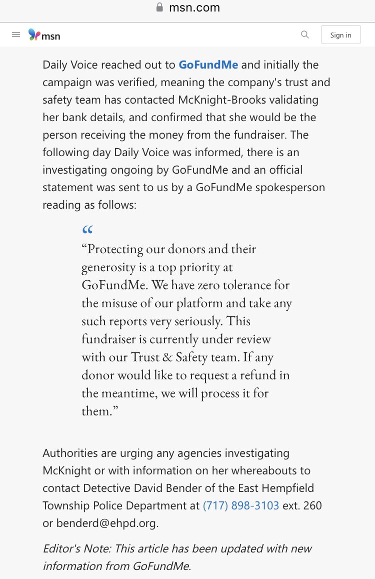 ExposingTheHarm's tweet photo. .@gofundme is also working on refunding the donations if you were scammed by Taleah McKnight aka Leah Javon https://t.co/0vnfKik1Gs