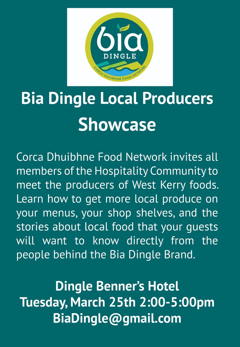Come say hello tomorrow to several of the peninsula’s food producers tomorrow at Benner’s Hotel. Bigí linn!