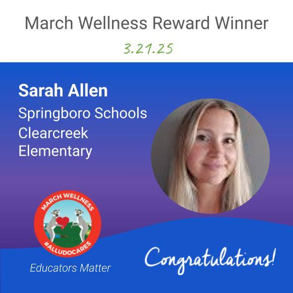 🎉 Congratulations, Sarah from <a href="/BoroPantherNews/">Springboro Schools</a>! 🎉

You are a #MarchWellness Educator Gift Giveaway WINNER! 🏆

Thank you for being an incredible educator and for everything you do every day! 💙👏 #Gratitude #EducatorAppreciation