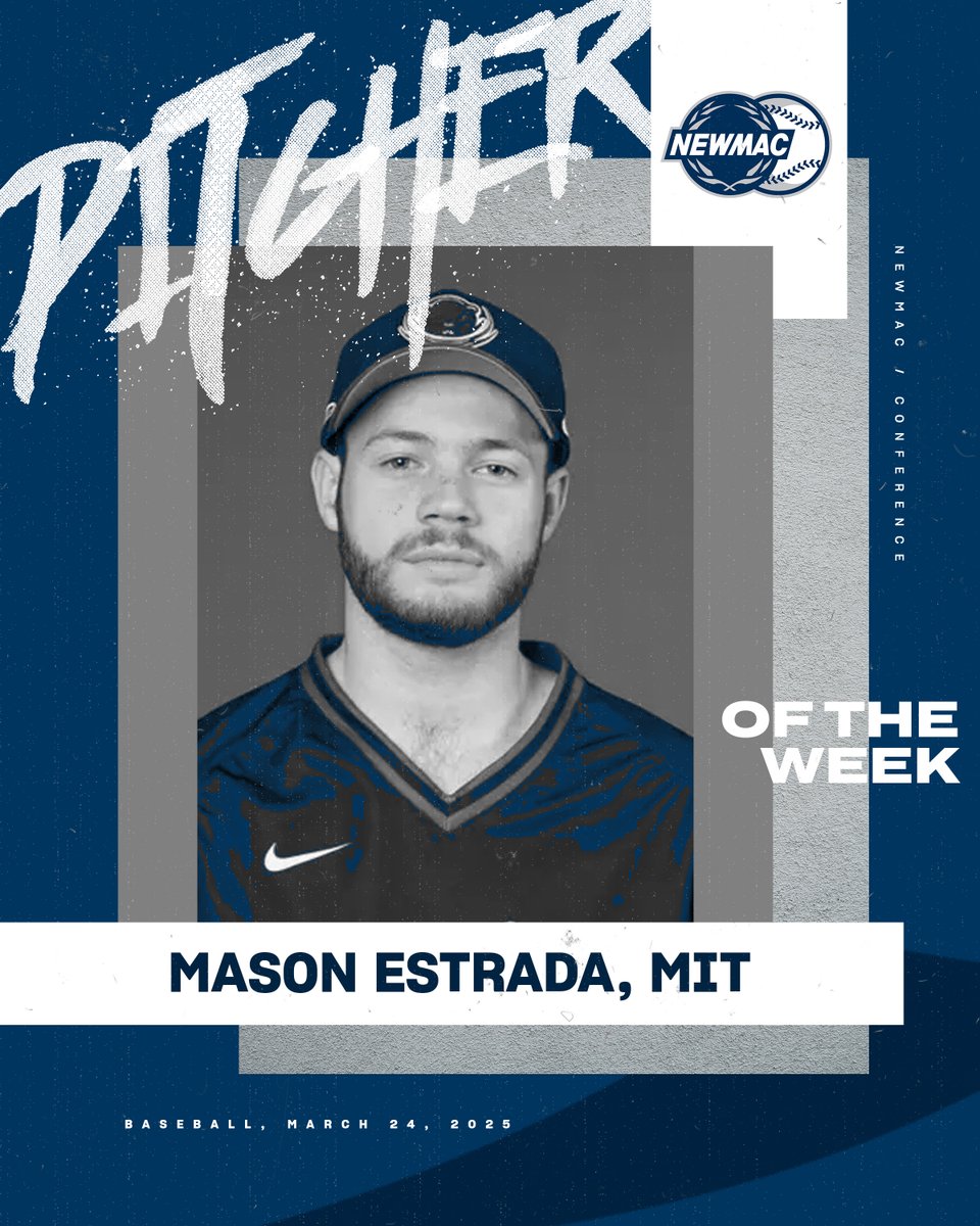 NEWMAC (@newmacsports) on Twitter photo BASEBALL ⚾
PITCHER OF THE WEEK
<a href="/MITAthletics/">MIT Athletics</a> Mason Estrada pitched the first 5.0 innings of MIT's combined 7 inning no-hitter against Bates. He struck out 12 of the 17 batters he faced, picking up his first victory of the season.
ow.ly/RSkn50Vns8k
#GoNEWMAC // #WhyD3 BASEBALL ⚾
PITCHER OF THE WEEK
<a href="/MITAthletics/">MIT Athletics</a> Mason Estrada pitched the first 5.0 innings of MIT's combined 7 inning no-hitter against Bates. He struck out 12 of the 17 batters he faced, picking up his first victory of the season.
ow.ly/RSkn50Vns8k
#GoNEWMAC // #WhyD3