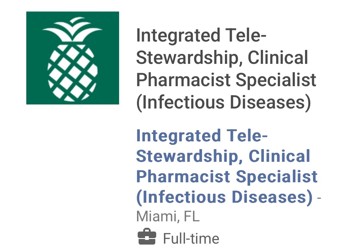 ⭐️ Looking for a new ID pharmacist position? 

👀 This person will join an innovative team of many well trained pharmacists, working within a dynamic team to advance pharmacy practice in South Florida 🙌  #Pharmacist #ClinicalPharmacy #BCIDP 

👉 sidp.mcjobboard.net/jobs/183534