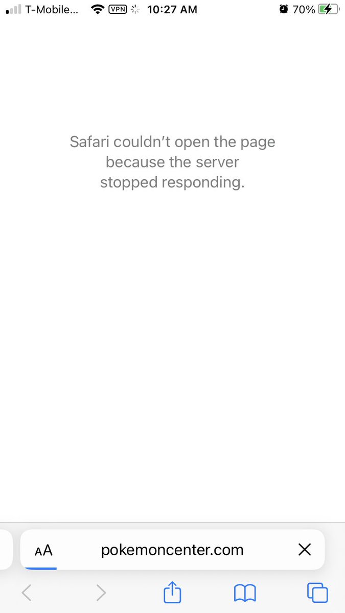 CodySensei's tweet image. Over an hour stuck in queue because any time it would start loading the site, I’d get the same “server stopped responding” page, forced to refresh, which puts me back in the queue.
@Pokemon What’s the point of a queue if the website doesn’t even work when it’s my turn?