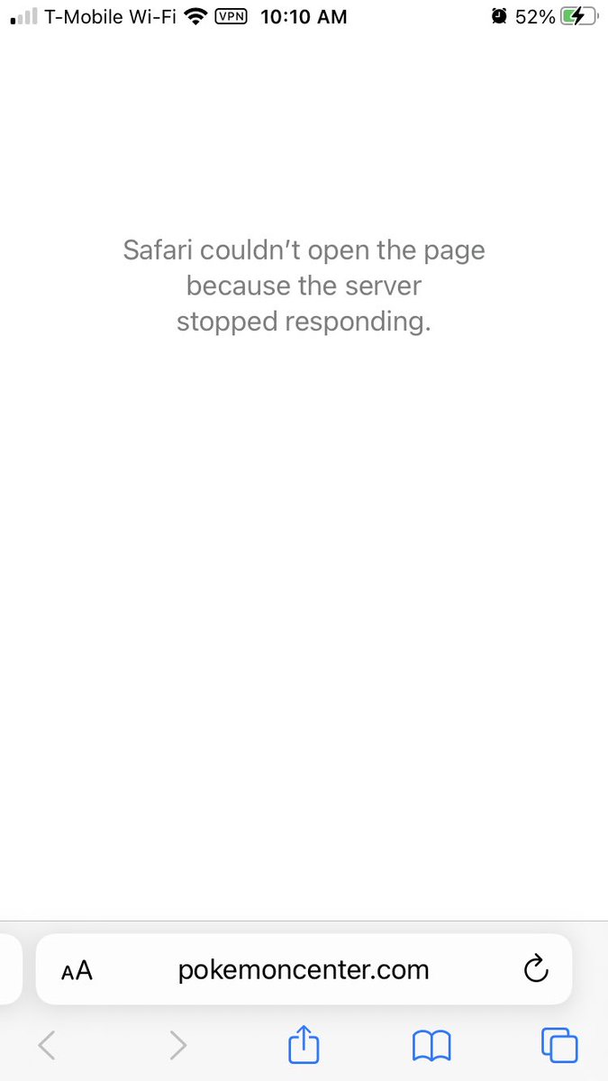 CodySensei's tweet image. Over an hour stuck in queue because any time it would start loading the site, I’d get the same “server stopped responding” page, forced to refresh, which puts me back in the queue.
@Pokemon What’s the point of a queue if the website doesn’t even work when it’s my turn?