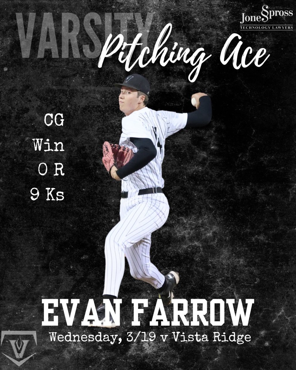 Vandegrift Viper Baseball (@viper_baseball) on Twitter photo Congratulations to our Jones & Spross Pitching Ace. <a href="/farrow_evan4/">Evan Farrow</a> threw a complete game shutout in our first matchup against Vista Ridge.
#whatsnext Congratulations to our Jones & Spross Pitching Ace. <a href="/farrow_evan4/">Evan Farrow</a> threw a complete game shutout in our first matchup against Vista Ridge.
#whatsnext