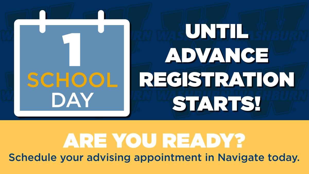 WUAdvising's tweet photo. 1 *SCHOOL DAY* until Advance Registration begins TOMORROW. Are you ready? https://t.co/MktqdxDInG