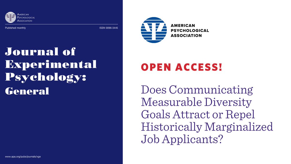 APA Journals (@apa_journals) on Twitter photo Research from <a href="/erika_kirgios/">Erika Kirgios</a>, <a href="/IkeMDSilver1/">Ike Silver</a>, and <a href="/edwardhchang/">Edward Chang</a> suggests that measurable #diversity goals signal to marginalized candidates that they are more likely to be hired, belong, and encounter a genuine commitment to diversity at the organization bit.ly/3D4t3iB Research from <a href="/erika_kirgios/">Erika Kirgios</a>, <a href="/IkeMDSilver1/">Ike Silver</a>, and <a href="/edwardhchang/">Edward Chang</a> suggests that measurable #diversity goals signal to marginalized candidates that they are more likely to be hired, belong, and encounter a genuine commitment to diversity at the organization bit.ly/3D4t3iB