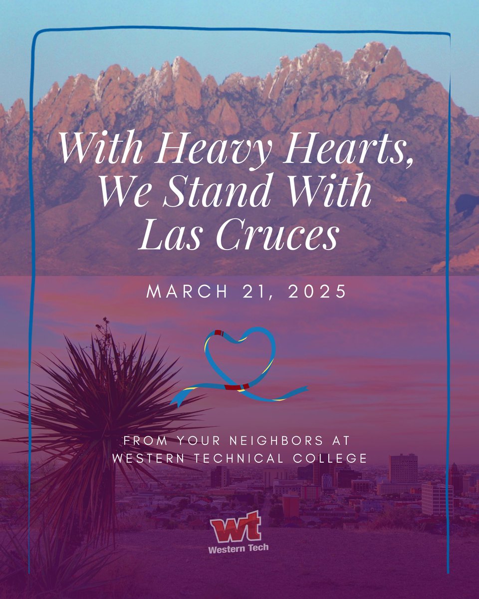 wtcep's tweet photo. Western Tech stands with Las Cruces after the March 21 tragedy. Our thoughts are with the victims and community. Please consider donating to the Together Las Cruces Crisis Action Fund: https://t.co/0TzbzxDb7v
#LasCrucesStrong #westerntechep https://t.co/yW8tQAPAZn