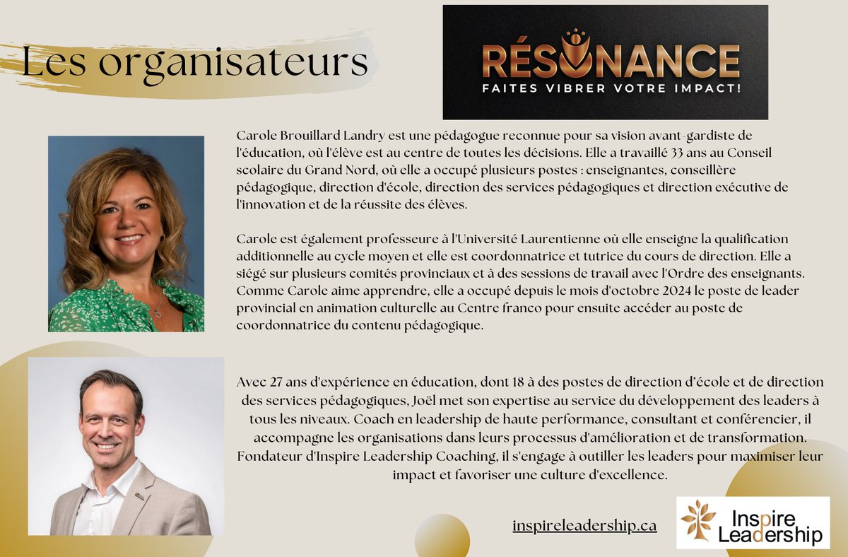 LifeLeadCoach's tweet image. Nous sommes heureux de vous présenter les organisateurs de Résonance 2025 🚀🔥

Avez-vous réservé le 15 août ? 🗓️✅

#InspireLeadership #résonance2025 #devprof #onted #EduQc #éducation