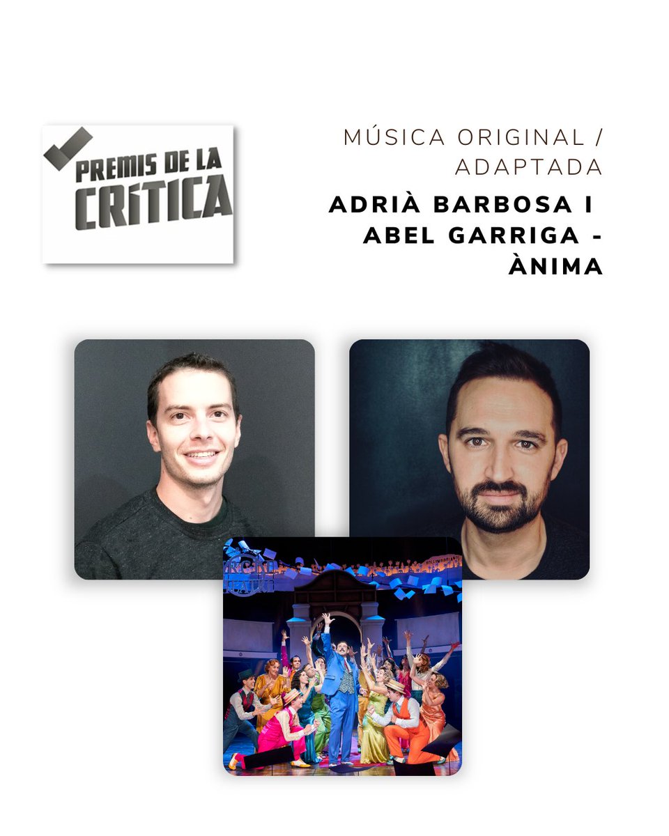 Recomana.cat (@recomana_) on Twitter photo #premisdelacritica
🏆 Millor música original/adaptada
ÀNIMA
de <a href="/AdriaBarbosa_/">Adria Barbosa</a> i <a href="/AbelGarriga/">Abel Garriga</a>
al <a href="/teatrenacional/">TNC</a>
👏🏼👏🏼👏🏼 #premisdelacritica
🏆 Millor música original/adaptada
ÀNIMA
de <a href="/AdriaBarbosa_/">Adria Barbosa</a> i <a href="/AbelGarriga/">Abel Garriga</a>
al <a href="/teatrenacional/">TNC</a>
👏🏼👏🏼👏🏼