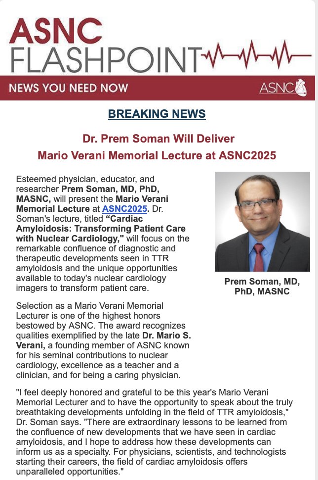 Abdullah Azhar (@abd_azhar) on Twitter photo Huge congrats to Dr. <a href="/premsoman123/">Prem Soman</a> for being selected for the Mario Verani Memorial Lecture <a href="/MyASNC/">ASNC Society</a> 2025 🎉👏
A well-deserved honor for an amazing physician, educator, and mentor! 👏🔥
Look forward to his talk at #ASNC2025 in Orlando! #NuclearCardio #CardiacAmyloid @PittCardio Huge congrats to Dr. <a href="/premsoman123/">Prem Soman</a> for being selected for the Mario Verani Memorial Lecture <a href="/MyASNC/">ASNC Society</a> 2025 🎉👏
A well-deserved honor for an amazing physician, educator, and mentor! 👏🔥
Look forward to his talk at #ASNC2025 in Orlando! #NuclearCardio #CardiacAmyloid @PittCardio