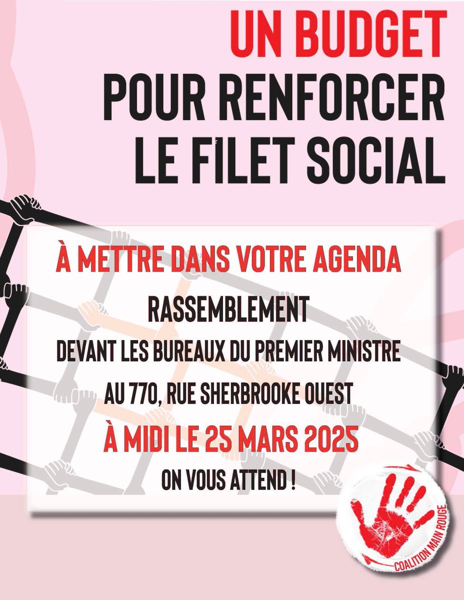 🪧Jour de budget demain: Des groupes sociaux de divers horizons manifesteront devant les bureaux du premier ministre à Montréal pour le justice sociale et la justice fiscale