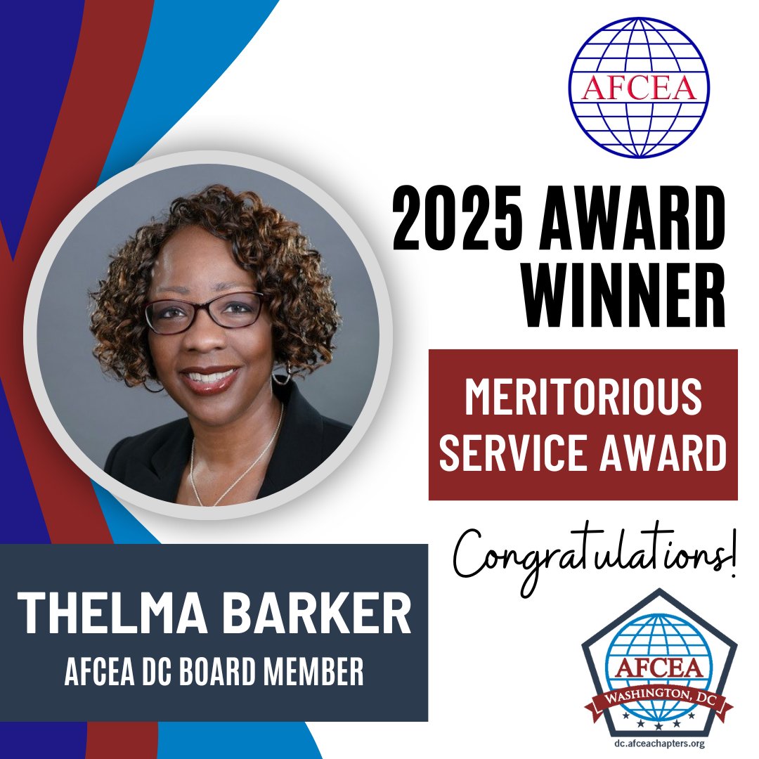 AFCEADC's tweet image. (2 of 2)🎉 We are incredibly proud to announce that six dedicated AFCEA DC volunteers have been recognized during AFCEA International's Spring 2025 Award Cycle! These awards will be presented in May at AFCEA's TechNet Cyber in Baltimore, MD.
#AFCEADC #TechNetCyber
