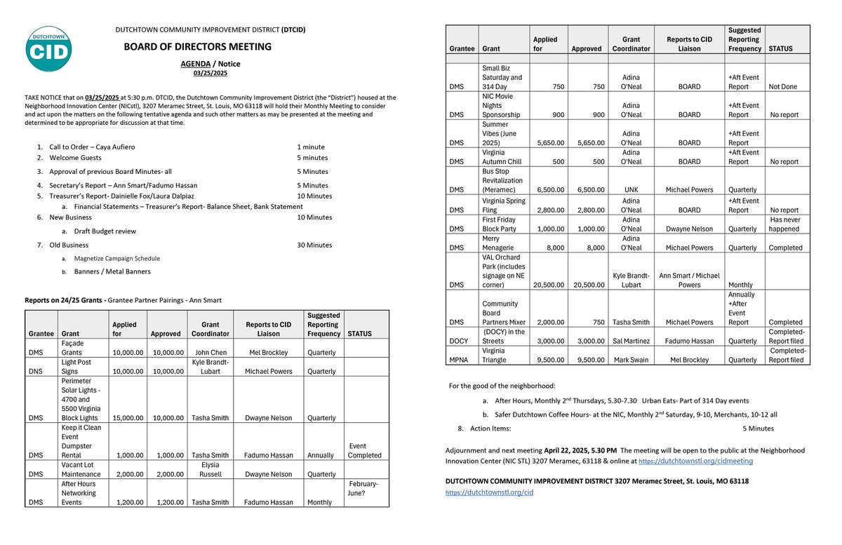 dutchtownstl's tweet photo. The Dutchtown Community Improvement District Board of Directors meets Tuesday evening, 5:30pm at the Neighborhood Innovation Center, 3207 Meramec. Attend in person or via Teams at https://t.co/I0cKqFLZ1g. A PDF version of the agenda can be found at https://t.co/6G3BG5hJoO https://t.co/MvV3K6ibOi